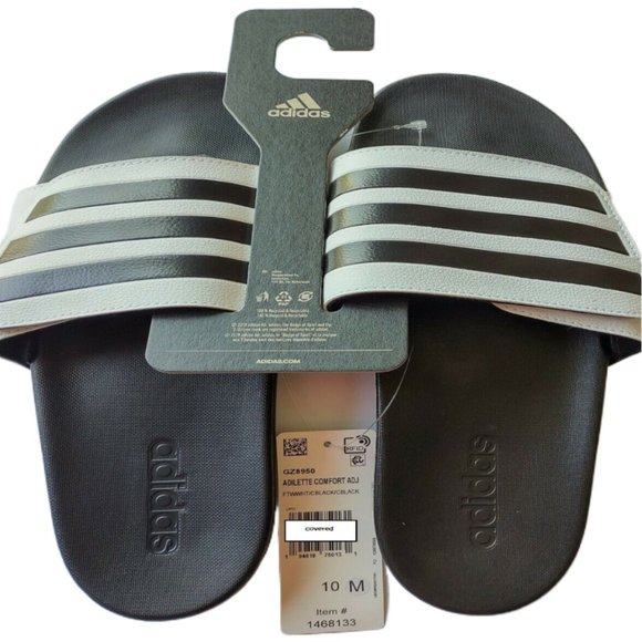 Adidas Slides Slipper Sandals Black & White 10M / 11W New NWT - Picture 7 of 10